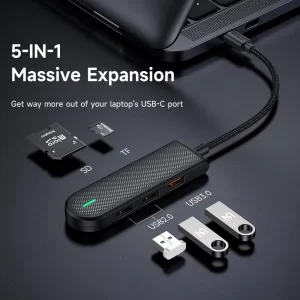 موزع USB Type-C 5 في 1 من Mcdodo HU-1430 الأنيق والمحمول باللون الأسود