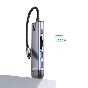 موزع USB-C Mcdodo HU-7740 رفيع وصغير الحجم بتصميم رمادي