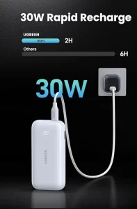 باور بانك 10000 مللي أمبير/ساعة 30 وات بمنفذين USB-C وUSB-A