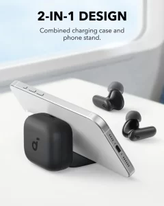 Anker Soundcore R50i NC charging case with built-in phone stand for convenience