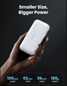 باوربانك يوجرين PB501 بمنفذين USB-C وUSB-A باللون الأبيض