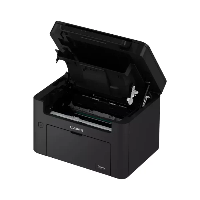 Canon i-SENSYS MF113w mono laser printer with open lid for toner replacement.