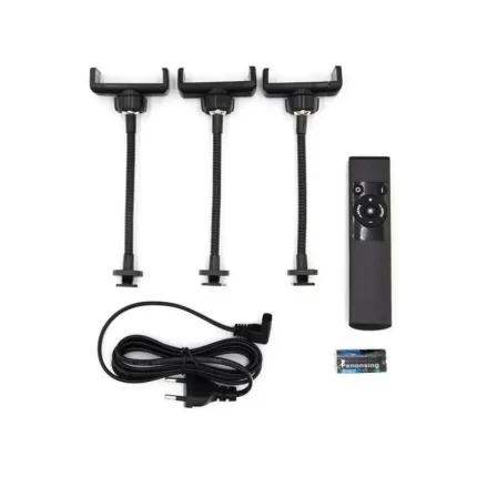Triple phone holder on Jmary FM-18R ring light – ideal for mobile video and live streaming