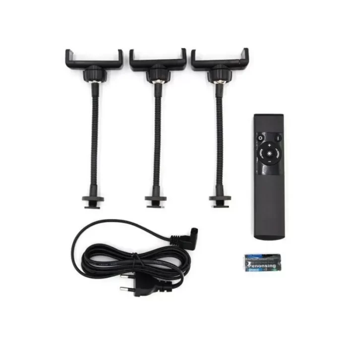 Triple phone holder on Jmary FM-18R ring light – ideal for mobile video and live streaming