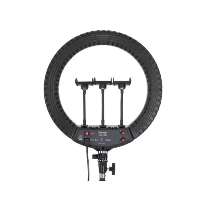 Jmary FM-18R ring light mobile setup used for vlogging and content creation with triple phones