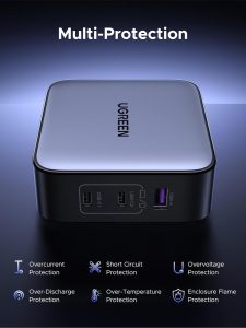 UGREEN 65W GaN charger held in hand for size comparison