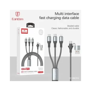 Close-up of the 5 interchangeable connectors and a GaN charger with the Earidom fast charging cable