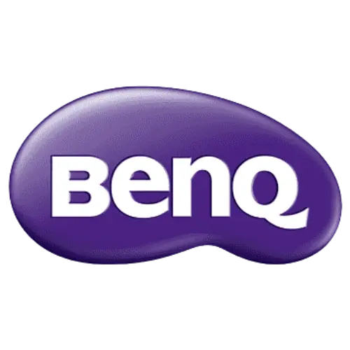 BenQ monitors and projectors displayed in a modern workspace setup