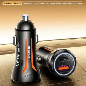 Remax CC05 54W Fast Car Charger with Zinc Alloy Body and Blue LED Light