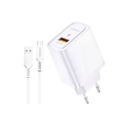 The USB-A port and built-in cable of the Earldom 18W Wall Charger