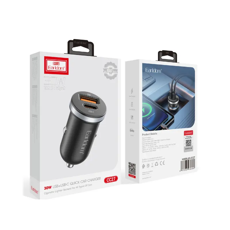 Earldom_ES-CC27_charger_Car_socket,_30W,_USB,_Type-C,_Black_3 Earldom ES-CC27 Car Charger inserted in car socket