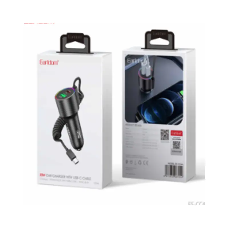 Earldom_ES-CC4 Car_Charger,With Cable_Type-C USB,_Black Earldom ES-CC4 Car Charger with Built-in Type-C Cable – Black