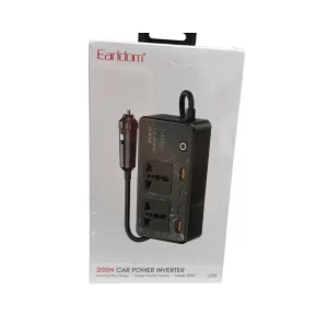 محول طاقة السيارة Earldom LT01 بقوة 200 وات مع منفذ تيار متردد مزدوج، ومنفذ USB-A وUSB-C