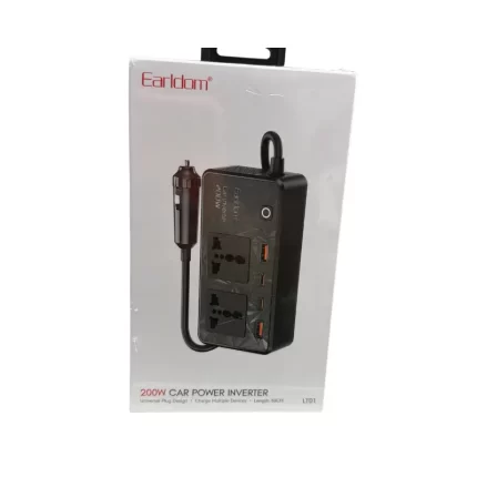 Earldom LT01 200W Car Power Inverter with dual AC outlets, USB-A, and USB-C ports