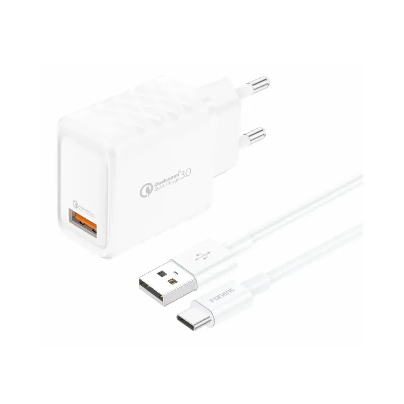 FONEGN_EU54_USB-A_Charger_3A_Pulg_5V3A_15W_Fast_Charging_USB_Wall_Travel_Charger_White_2 FONEGN EU54 15W Fast Charging Adapter with EU Plug – Side View