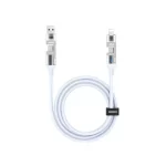 REMAX CB18 (A+C-C+L) 4-in-1 Fast Charging Cable 240W – White, multi-device compatible with USB Type-A, Type-C, and Lightning connectors.