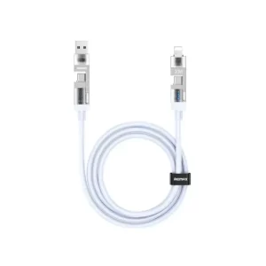 REMAX CB18 (A+C-C+L) 4-in-1 Fast Charging Cable 240W – White, multi-device compatible with USB Type-A, Type-C, and Lightning connectors.