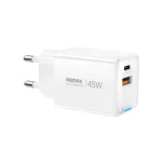 Remax CA05 45W GaN Fast Charger with Dual USB and Type-C Ports – White
