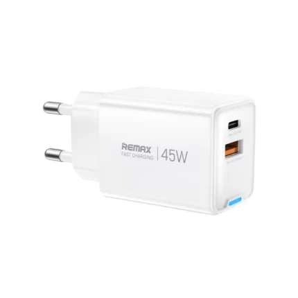 Remax CA05 45W GaN Fast Charger with Dual USB and Type-C Ports – White
