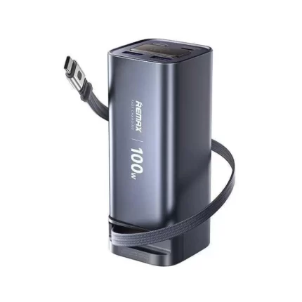 Remax FC-22 20000mAh 100W Power Bank with Built-in Type-C Telescopic Cable – Deep Sky Gray