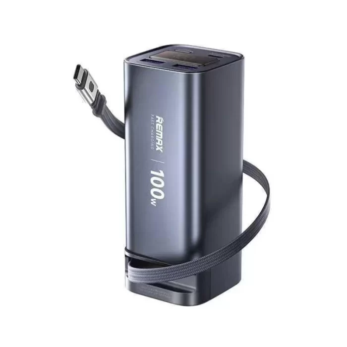 Remax FC-22 20000mAh 100W Power Bank with Built-in Type-C Telescopic Cable – Deep Sky Gray