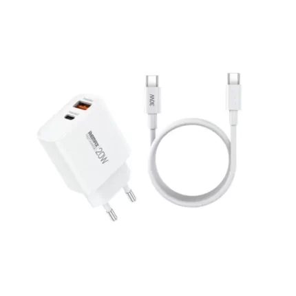 Remax RP-U153 20W Fast Charger with USB and USB-C Port in White