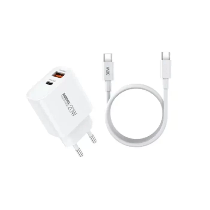 Remax RP-U153 20W Fast Charger with USB and USB-C Port in White