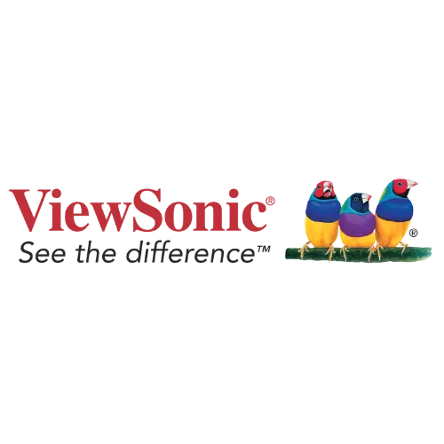 ViewSonic monitors and projectors displaying vibrant visuals in a modern workspace