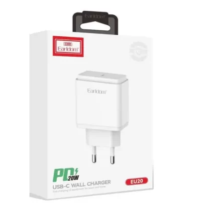 Fast charging an iPhone with the compact Earldom EU20 20W USB-C PD charger.