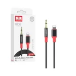 Close-up of gold-plated Lightning and 3.5mm connectors on Earldom AUX76L cable