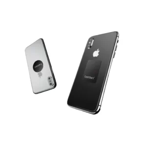 Phone with magnetic metal plate attached, securely mounted on car dashboard