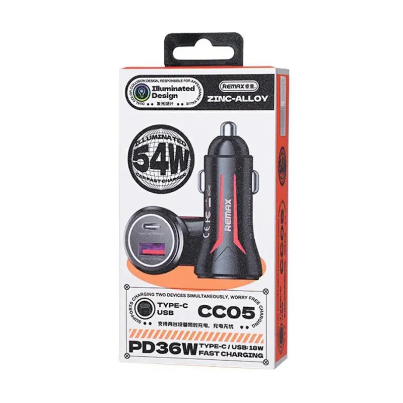 fast car charger Close-up of Remax CC05 Dual USB-C and USB-A Fast Charging Ports