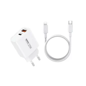 Remax RP-U153 20W USB-C Wall Charger with USB-C to Lightning Cable in White