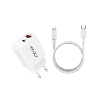 Remax RP-U153 20W USB-C Wall Charger with USB-C to Lightning Cable in White