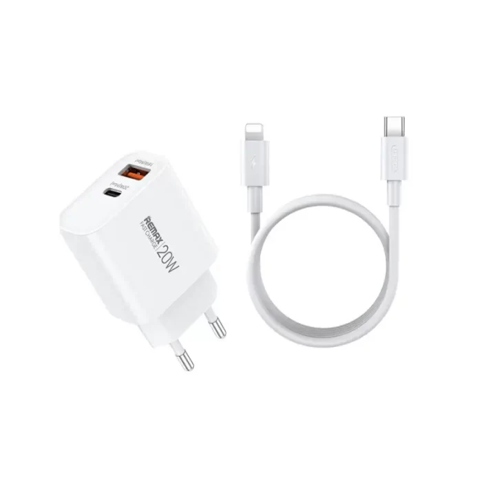 Remax RP-U153 20W USB-C Wall Charger with USB-C to Lightning Cable in White