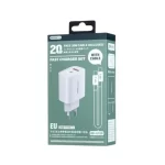 White Remax 20W Fast Charger plugged in, charging a smartphone and tablet simultaneously