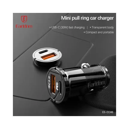 Earldom CC46 30W Car Charger Dual Port USB-A USB-C Black