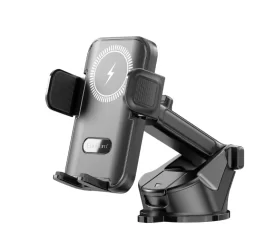 Earldom ET-C53 magnetic wireless car charger holding an iPhone on a car air vent, showing GPS navigation on screen.