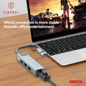 Earldom ET-HUB23 USB-A and USB-C 5-in-1 HUB with RJ45 LAN Port