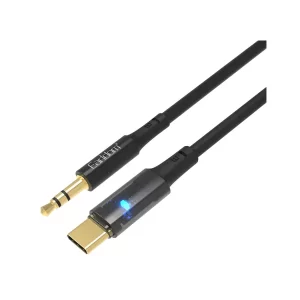 A clear, professional photo of the product against a white or light gray background. The Earldom AUX53 cable should be neatly coiled or arranged in an "S" shape to show its full length of one meter. Both the USB-C and 3.5mm connectors should be clearly visible and facing the camera.