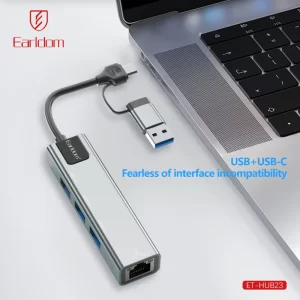 Dual USB-A and USB-C connectors of Earldom ET-HUB23