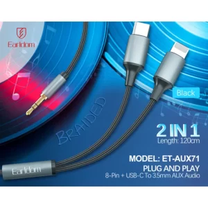 Earldom ET-AUX71 2-in-1 Lightning and USB-C to AUX cable 120cm
