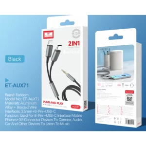Braided Earldom ET-AUX71 Lightning and USB-C audio cable black