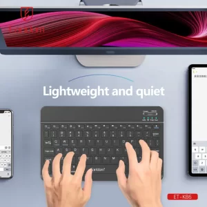 Earldom ET-KB6 slim keyboard held in hand, showing its portable thin design