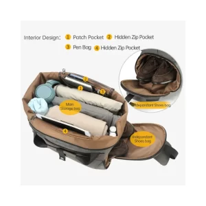 Tigernu T-N1030 men’s backpack, splash-proof travel bag with separate shoes compartment, suitable for outdoor adventures and daily use.