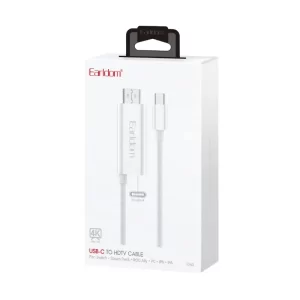 Earldom W40 Type-C to HDMI adapter connecting a modern laptop to a 4K monitor, extending the desktop display.