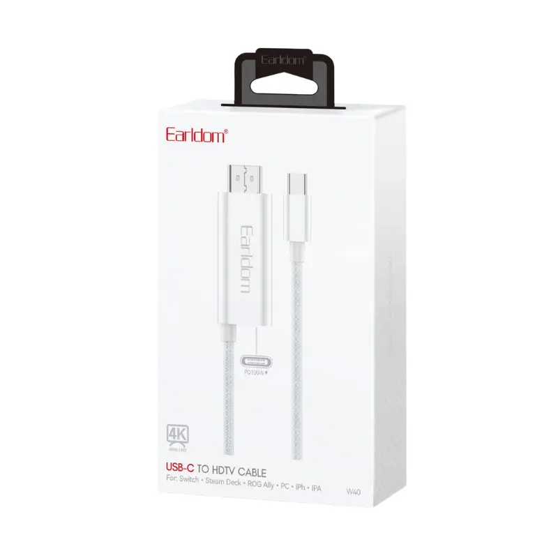 earldom cable hd Earldom W40 Type-C to HDMI adapter connecting a modern laptop to a 4K monitor, extending the desktop display.