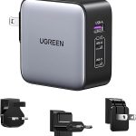 Close-up of UGREEN 65W charger showing USB-C and USB-A ports