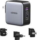 Close-up of UGREEN 65W charger showing USB-C and USB-A ports