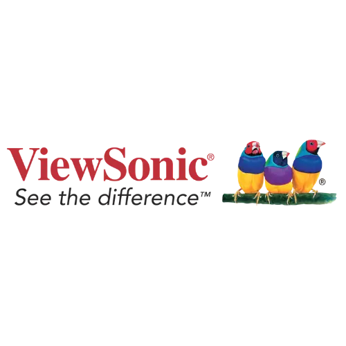 ViewSonic monitors and projectors displaying vibrant visuals in a modern workspace